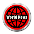 World News icon, earth globe, red button 